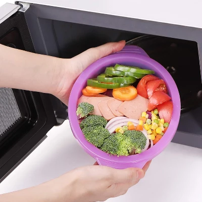 Itopfox Microwave Steamer Cooker Collapsible Bowl With Handle & Lid For Vegetables, Fish, Meal Prep - BPA Free, Dishwasher Safe, Easy Storage, Purple 2 Itopfox Microwave Steamer Cooker Collapsible Bowl With Handle & Lid For Vegetables, Fish, Meal Prep - BPA Free, Dishwasher Safe, Easy Storage, Purple - Image 2