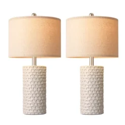 Itopfox Modern Ceramic Table Lamp Set Of 2, Rustic Farmhouse Bedside Lamps For Living Room & Bedroom, White Beige Desk Lamp For End Table Home Decor -Itopfox Shop GUEST ed32c9f1 c056 4171 9922 d852d9b18970