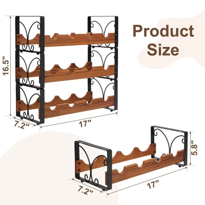 Itopfox 3-Tier Stackable Wine Rack For Cabinet, Solid Wood & Wrought Iron Wine Bottle Holder, Kitchen Bar Dining Room Storage Shelf 8 Itopfox 3-Tier Stackable Wine Rack For Cabinet, Solid Wood & Wrought Iron Wine Bottle Holder, Kitchen Bar Dining Room Storage Shelf - Image 8