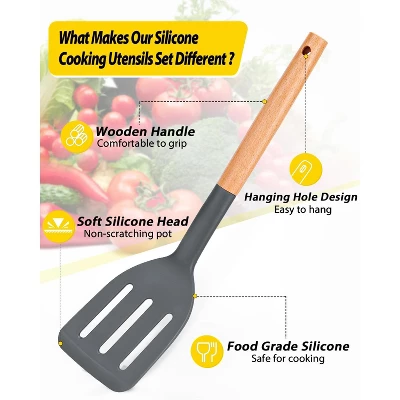 Itopfox Pack Of 4 Silicone Cooking Utensils Set With Wooden Handle, Non Stick Spatulas And Heat Resistant Slotted Spoons For Frying, Serving, Turning 2 Itopfox Pack Of 4 Silicone Cooking Utensils Set With Wooden Handle, Non Stick Spatulas And Heat Resistant Slotted Spoons For Frying, Serving, Turning - Image 2