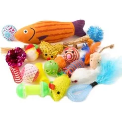 Itopfox Cat Toys Variety Pack For Kitty - 20 Piece Assortment With Wand, Balls, Mice & Feathers For Playful Felines