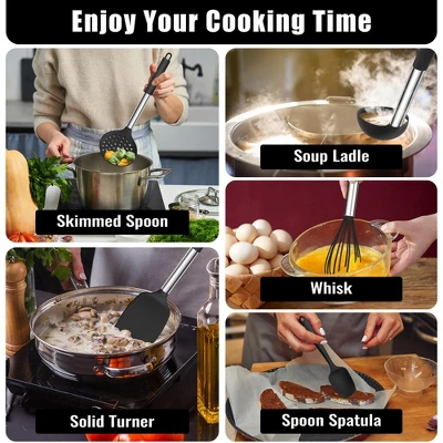 Itopfox 14-Piece Silicone Cooking Utensil Set With Holder, Spatula, Ladle, Spoon, Tong For Nonstick Cookware, Heat Resistant & Stainless Steel Handle 4 Itopfox 14-Piece Silicone Cooking Utensil Set With Holder, Spatula, Ladle, Spoon, Tong For Nonstick Cookware, Heat Resistant & Stainless Steel Handle - Image 4