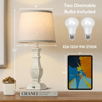 Itopfox Dimmable Table Lamps Set Of 2, Rustic Farmhouse Lamps For Living Room Bedroom, Bedside Desk Lamps With Touch Control, Includes Warm Bulbs 2 Itopfox Dimmable Table Lamps Set Of 2, Rustic Farmhouse Lamps For Living Room Bedroom, Bedside Desk Lamps With Touch Control, Includes Warm Bulbs - Image 2