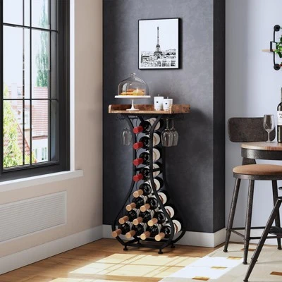Itopfox Freestanding Wine Rack With Wood Tabletop & Glass Holder, Mini Bar Table For 14 Bottles, Space-Saving Floor Stand For Kitchen, Living Room 7 Itopfox Freestanding Wine Rack With Wood Tabletop & Glass Holder, Mini Bar Table For 14 Bottles, Space-Saving Floor Stand For Kitchen, Living Room - Image 7