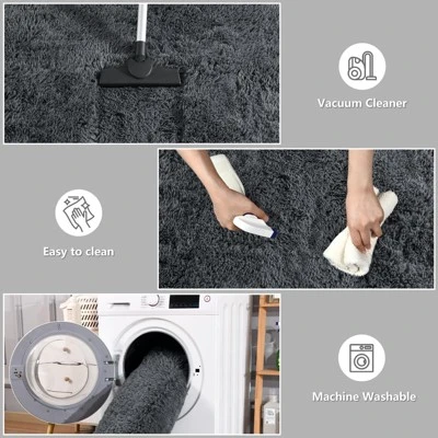 Itopfox Fluffy Dark Grey Area Rug For Bedroom Living Room, Soft Plush Shaggy Deep Gray Kids Rug, Non-Slip And Machine Washable Carpet For Dorm Decor 5 Itopfox Fluffy Dark Grey Area Rug For Bedroom Living Room, Soft Plush Shaggy Deep Gray Kids Rug, Non-Slip And Machine Washable Carpet For Dorm Decor - Image 5