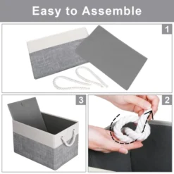 Itopfox Foldable Storage Baskets For Organizing Toys, Books, Shelves, Closet, Large Storage Box With Sturdy Rope Handles, White & Grey -Itopfox Shop GUEST f58501d0 3b45 40e0 8114 37ff66028a2a
