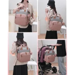 Itopfox Waterproof 3-in-1 Baby Diaper Backpack With Foldable Changing Pad, Large Capacity, USB Port, Pink-Grey