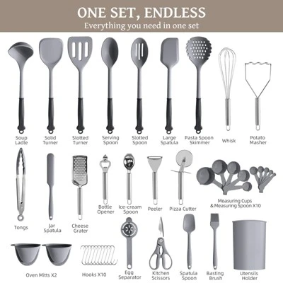 Itopfox 43-Piece Kitchen Utensil Set With Silicone Spatulas, Heat-Resistant Cooking Tools Non-Stick Cookware Safe Dishwasher Friendly, Holder & Hooks 1 Itopfox 43-Piece Kitchen Utensil Set With Silicone Spatulas, Heat-Resistant Cooking Tools Non-Stick Cookware Safe Dishwasher Friendly, Holder & Hooks