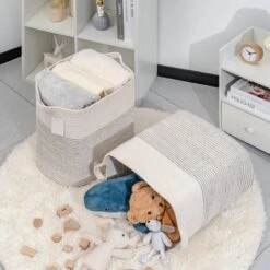 Itopfox Fabric Cotton Rope Storage Basket With Handles, Decorative Woven Basket For Living Room, Closet Organizer For Blankets, Toys, Laundry -Itopfox Shop GUEST faf7b619 cb2a 4471 9076 a728023f3b89