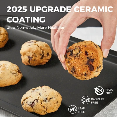 Itopfox Ceramic Baking Sheet Pan Set, Nonstick Cookie Sheets For Oven With Wider Grips, 3-Pack Bakeware Trays, Premium Dishwasher Safe - Dark Grey 3 Itopfox Ceramic Baking Sheet Pan Set, Nonstick Cookie Sheets For Oven With Wider Grips, 3-Pack Bakeware Trays, Premium Dishwasher Safe - Dark Grey - Image 3
