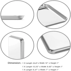 Itopfox Stainless Steel Baking Sheet Set Of 3, Non Toxic & Heavy Duty Cookie Sheets, Easy Clean & Rust Resistant For Toaster Ovens & Serving