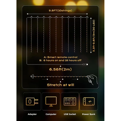 Itopfox 300 LED Fairy Curtain Lights With Remote, 8 Lighting Modes, USB Plug In, Warm White String Lights For Christmas Bedroom, Weddings, Dorm Decor 1 Itopfox 300 LED Fairy Curtain Lights With Remote, 8 Lighting Modes, USB Plug In, Warm White String Lights For Christmas Bedroom, Weddings, Dorm Decor