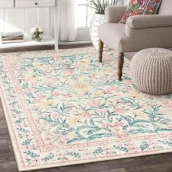 Itopfox Machine Washable Nursery Rug, Pink Floral Carpet Non Slip, Soft Boho Indoor Floor Rug For Girls Bedroom, Living Room, Dorm -Itopfox Shop GUEST fd868329 672c 4ef4 a9cf c6e5a5cd6147