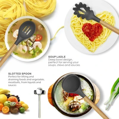 Itopfox Silicone Cooking Utensils Set - Heat Resistant Kitchen Tools With Spatula, Turner, Spoon, Brush, Whisk For Nonstick Cookware, BPA Free (Gray) 2 Itopfox Silicone Cooking Utensils Set - Heat Resistant Kitchen Tools With Spatula, Turner, Spoon, Brush, Whisk For Nonstick Cookware, BPA Free (Gray) - Image 2