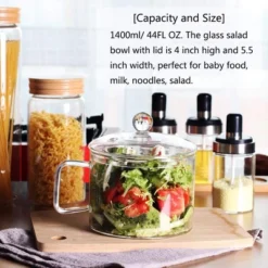 Itopfox Mini Glass Bowl With Lid & Handle, 44oz For Noodles, Pasta, Soup, Cereals, Fruits, BPA Free, Microwave & Dishwasher Safe -Itopfox Shop GUEST ff9230e0 d039 4c76 be08 f3e71fe482d6